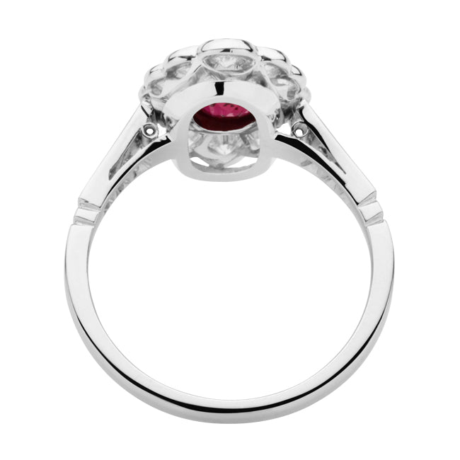 Ruby platinum cluster ring