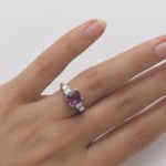 Pink sapphire and baguette diamond ring in platinum