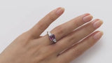 Pink sapphire and baguette diamond ring in platinum