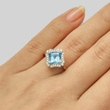 Art deco aquamarine diamond engagement ring in platinum