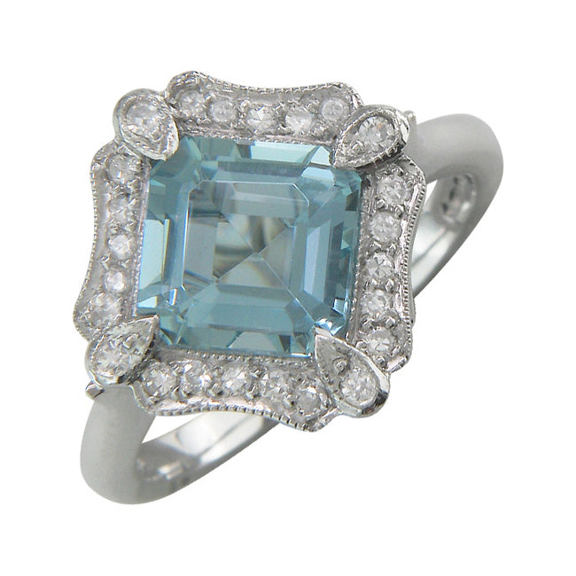 Vintage aquamarine and diamond cluster ring