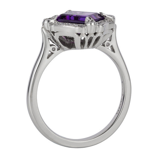 Amethyst and diamond engagement ring