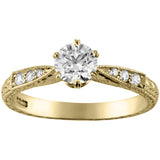 Engraved yellow gold diamond ring Art Deco style