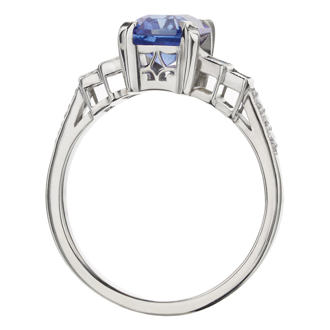 Art Deco Style Emerald Cut Sapphire and Baguette Diamond Ring – The ...