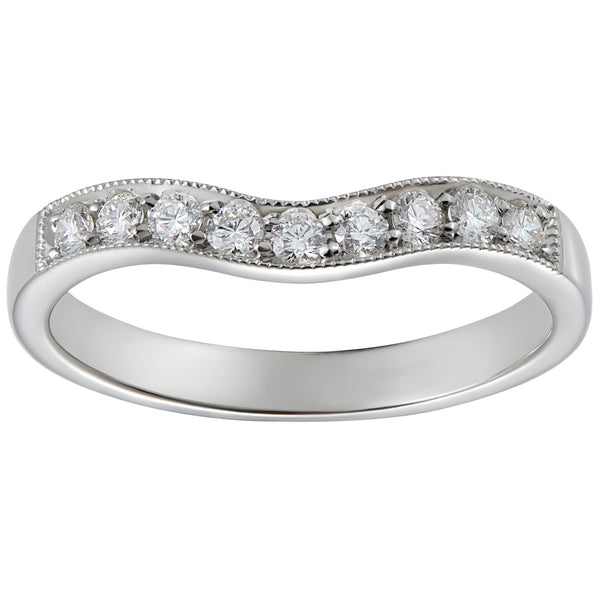 2.5 mm curved white gold diamond wedding band