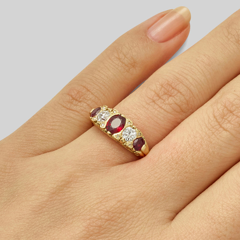 Stunning Burmese Ruby Ring with Diamond Accents in 18K Yellow Gold JL