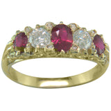 Victorian style ruby and diamond carved half hoop ring