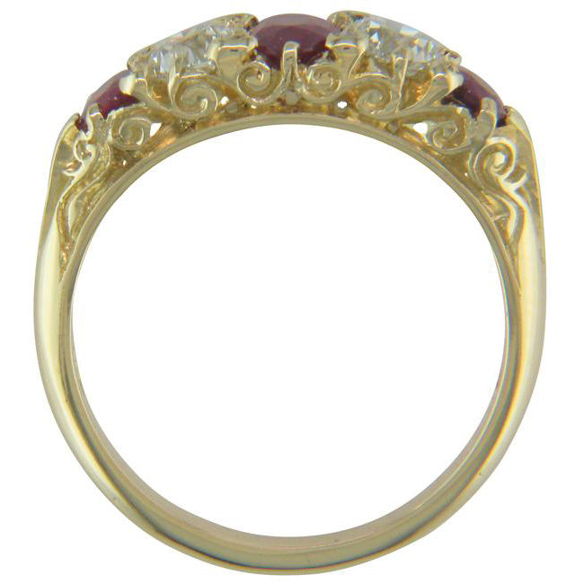 Side view ruby and diamond half hoop ring