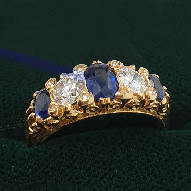 Victorian style sapphire ring in box