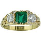 Victorian Style Emerald and Diamond Three Stone Half Hoop Ring