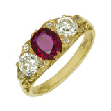 Ruby and diamond ring Victorian style carved half hoop made in UK.