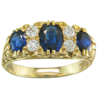 Sapphire Diamond Victorian Half Hoop Ring