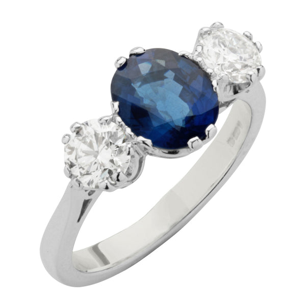 3-stone sapphire diamond engagement ring UK