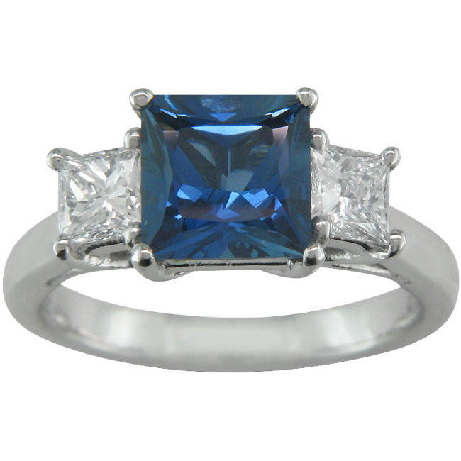Princess Cut Sapphire and Diamond Three Stone Ring