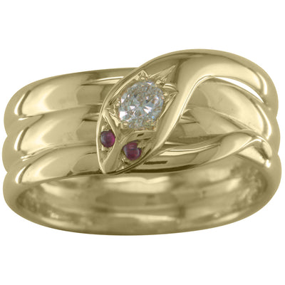 Gold Snake Ring in an Antique Design with Old Mine-Cut Diamond