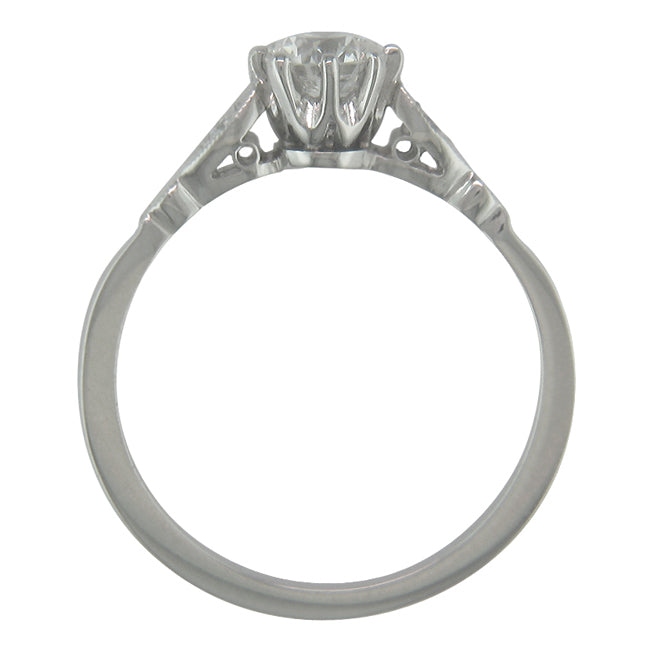 Vintage design engagement ring with a simple diamond-set slim band in white gold