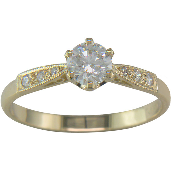 Vintage Design Yellow Gold Engagement Ring Setting with Diamond Shoulders