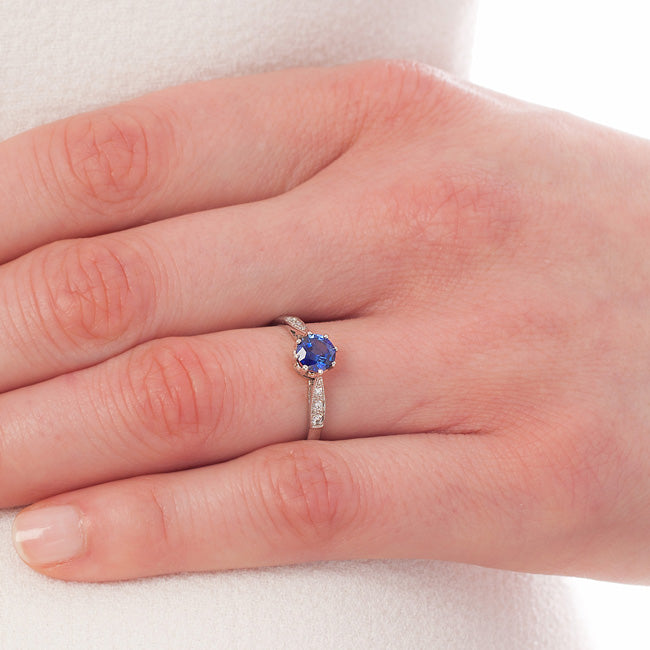 Sapphire ring with diamond band - on hand