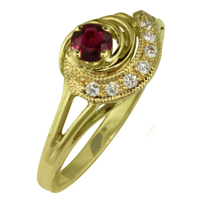 Antique inspired ruby comet ring