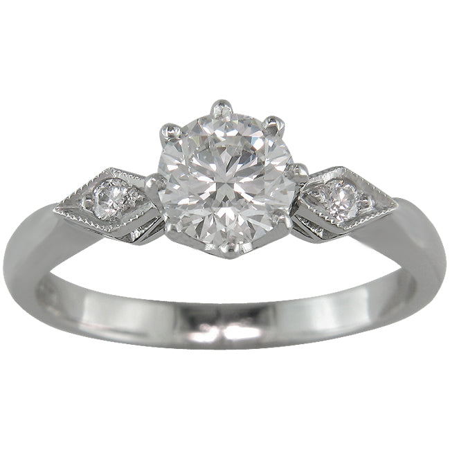 0.70 carat round diamond Art Deco style ring