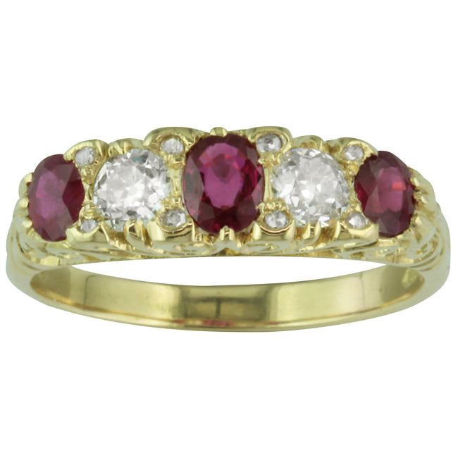 Half hoop ruby and diamond ring in yellow gold