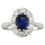Sapphire & diamond halo cluster ring