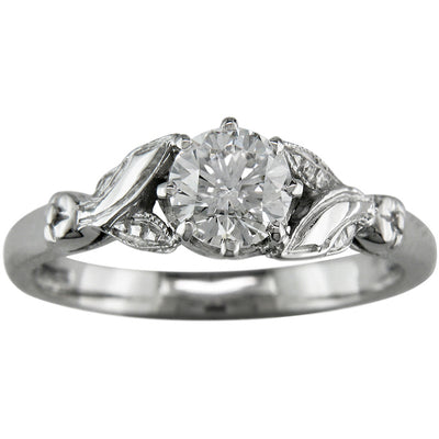Edwardian Style Engagement Ring with 'Leaf and Flower' Motif Shoulders - Model 3405