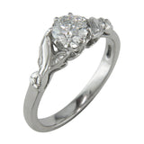 Antique style floral ring with GIA diamond in white gold