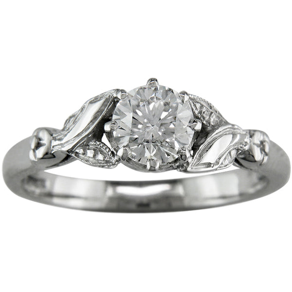 Edwardian Style Floral Diamond Engagement Ring in White Gold