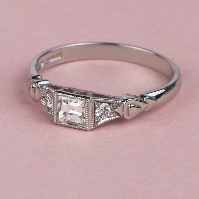 Platinum 1920s style square diamond ring