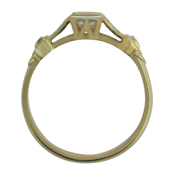 Yellow gold Art Deco engagement ring with square diamond.