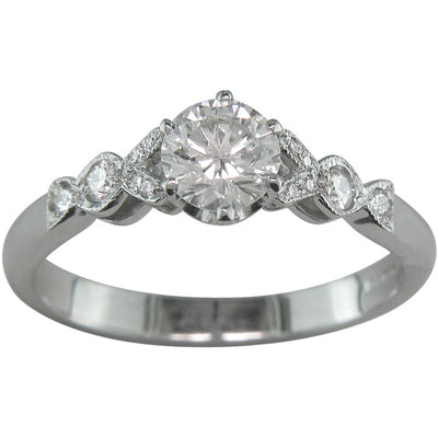 Edwardian Vintage Style Diamond Engagement Ring with Decorative Split Shoulders in 18ct white gold