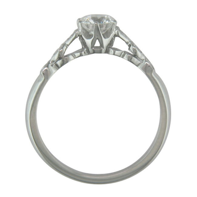 Edwardian Vintage Style Diamond Engagement Ring with Decorative Split Shoulders  in 18ct white gold