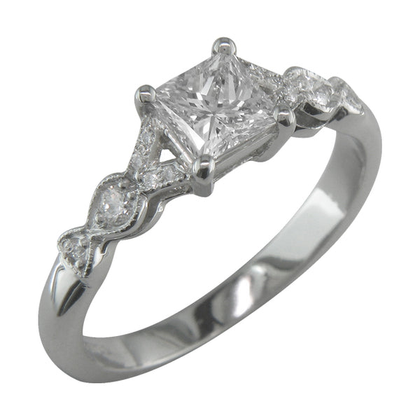 Princess cut engagement ring in a dainty Edwardian style