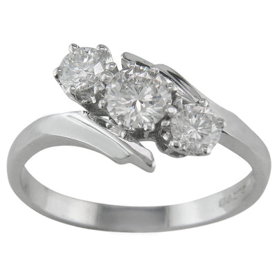 Vintage style diamond 3 stone ring with diagonally set diamonds