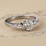 Vintage style engagement ring with diamond band  in platinum with milgrain