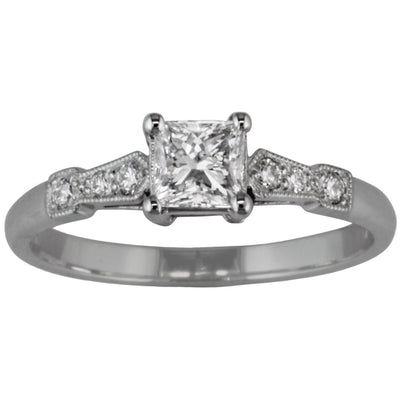 Princess Cut Diamond Engagement Ring with Vintage Style Band