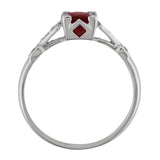 Side view of ruby engagement ring in Art Deco style