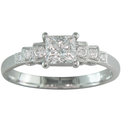 Art Deco reproduction diamond engagement ring mounting for a princess, Asscher, emerald or radiant cut diamond - online jewellery from London