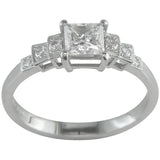 White gold engagement ring with princess cut diamond and side diamonds