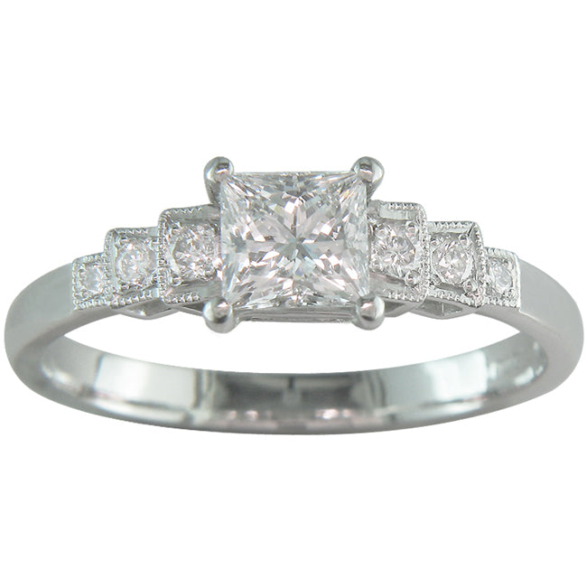 Princess Cut Diamond and White Gold Ring in the Art Deco Style