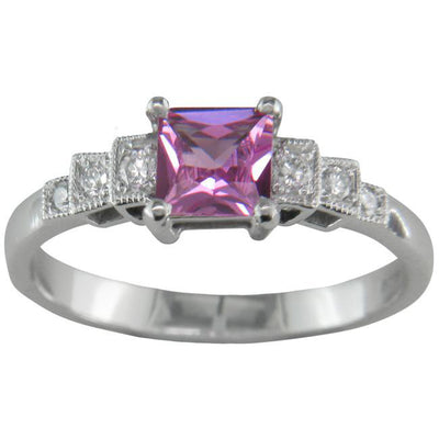 Art Deco pink sapphire engagement ring
