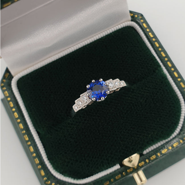 Blue Sapphire Ring with Diamond Accent Band