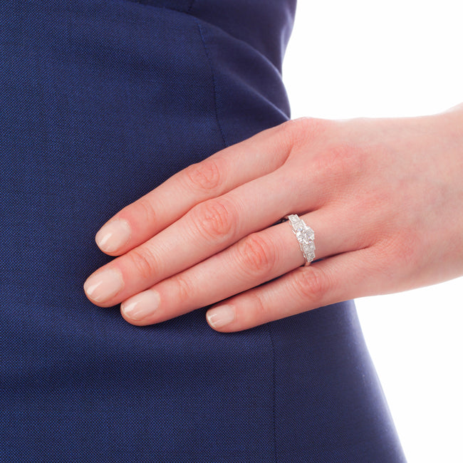 Impressive Art Deco Style Engagement Ring with Diamond-set Shoulders