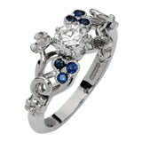 Unusual floral diamond ring with sapphire flowers