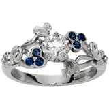 Vintage inspired diamond sapphire flower ring