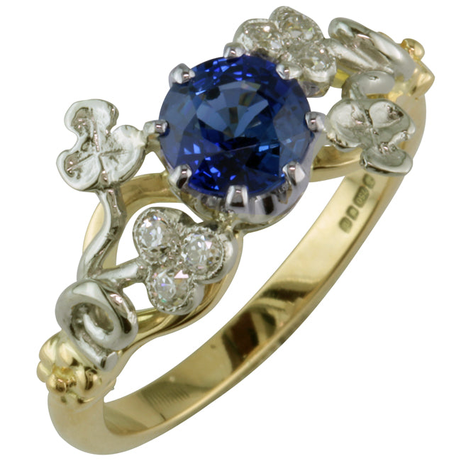 Victorian/Edwardian style sapphire ring with diamond shoulders.