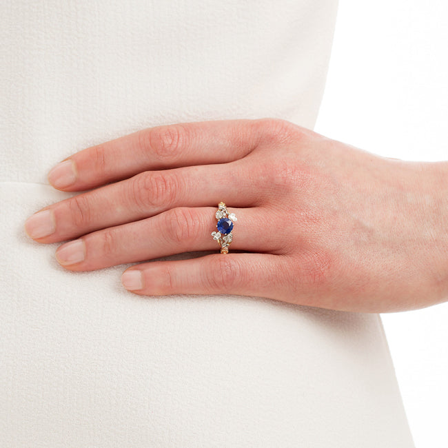 Vintage style sapphire ring in floral design