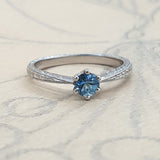 Aquamarine Engagement Ring with Vintage Style Engraving