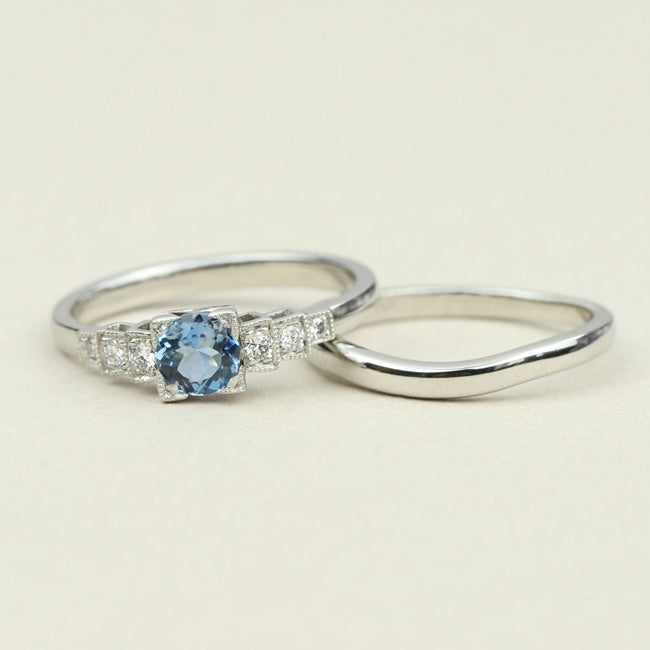 Aquamarine ring with wedding ring bridal set